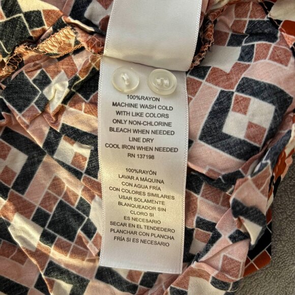 nina parker plus short blouse rayon button front crop top M205 orange red black - Picture 9 of 9